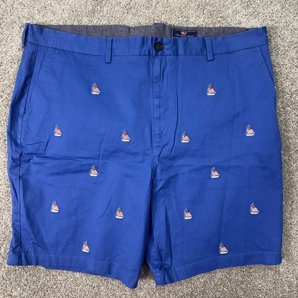 Vineyard Vines Shorts Mens 42 Breaker Short Blue Sailboat Embroidered EUC